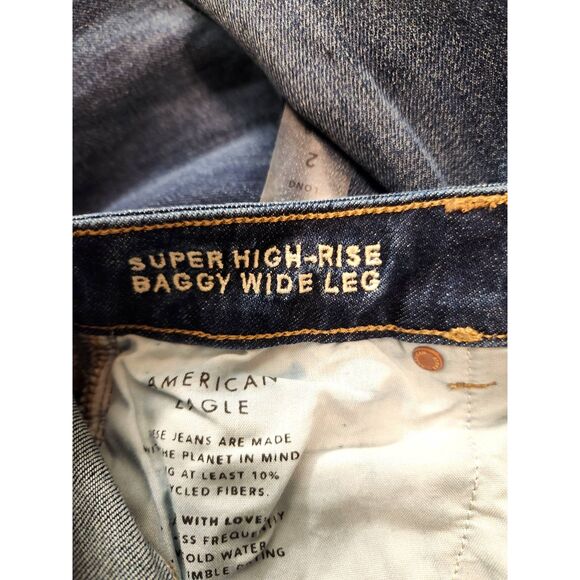 American Eagle Dark Wash Super High Rise Baggy Wide Leg Dreamy Drape Jean 2 Long - Picture 8 of 11